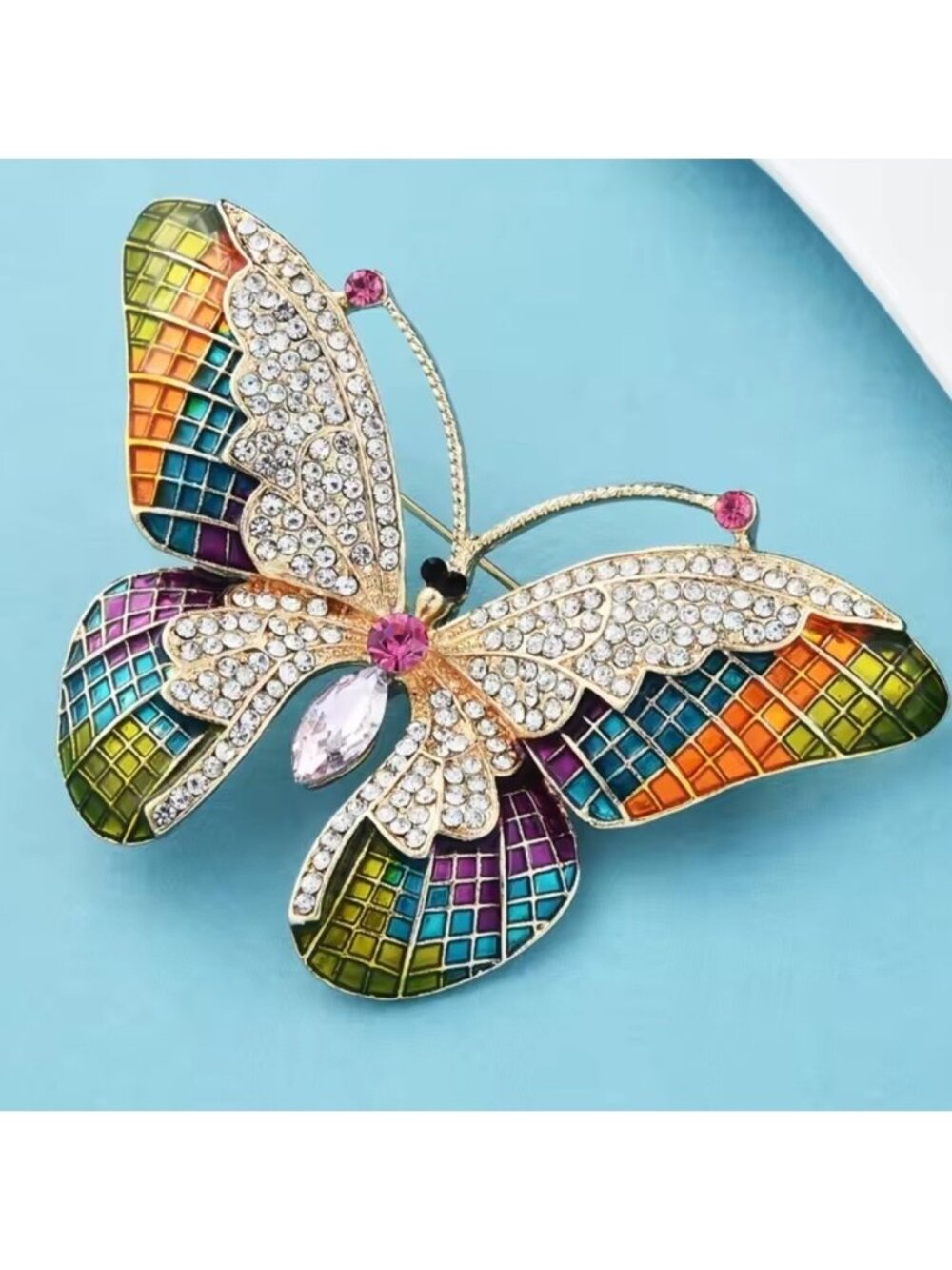 Butterfly Multicolor Crystals Brooch